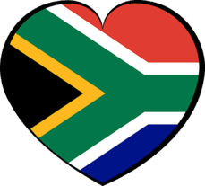 Graphic showing a heart symbol with the South African flag pattern